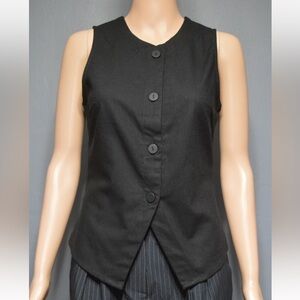 COMMENSE Sz XS Black Linen Button Front Vest Waistcoat Slim Fit